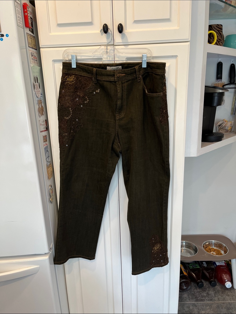 Chicos Platinum Brown Jeans Size 2 Embellished